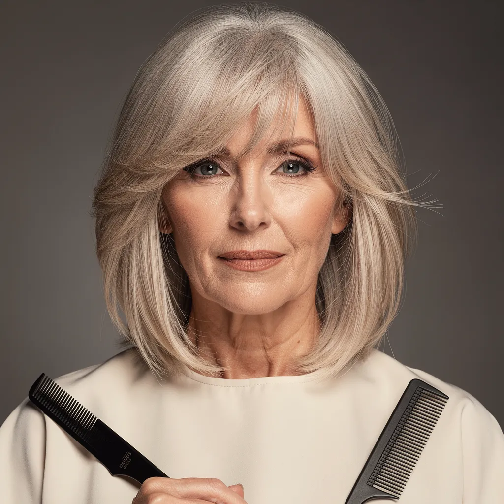 Mi-long dégradé effilé avec frange à 60 ans : l&rsquo;allure sans l&rsquo;effet mémère